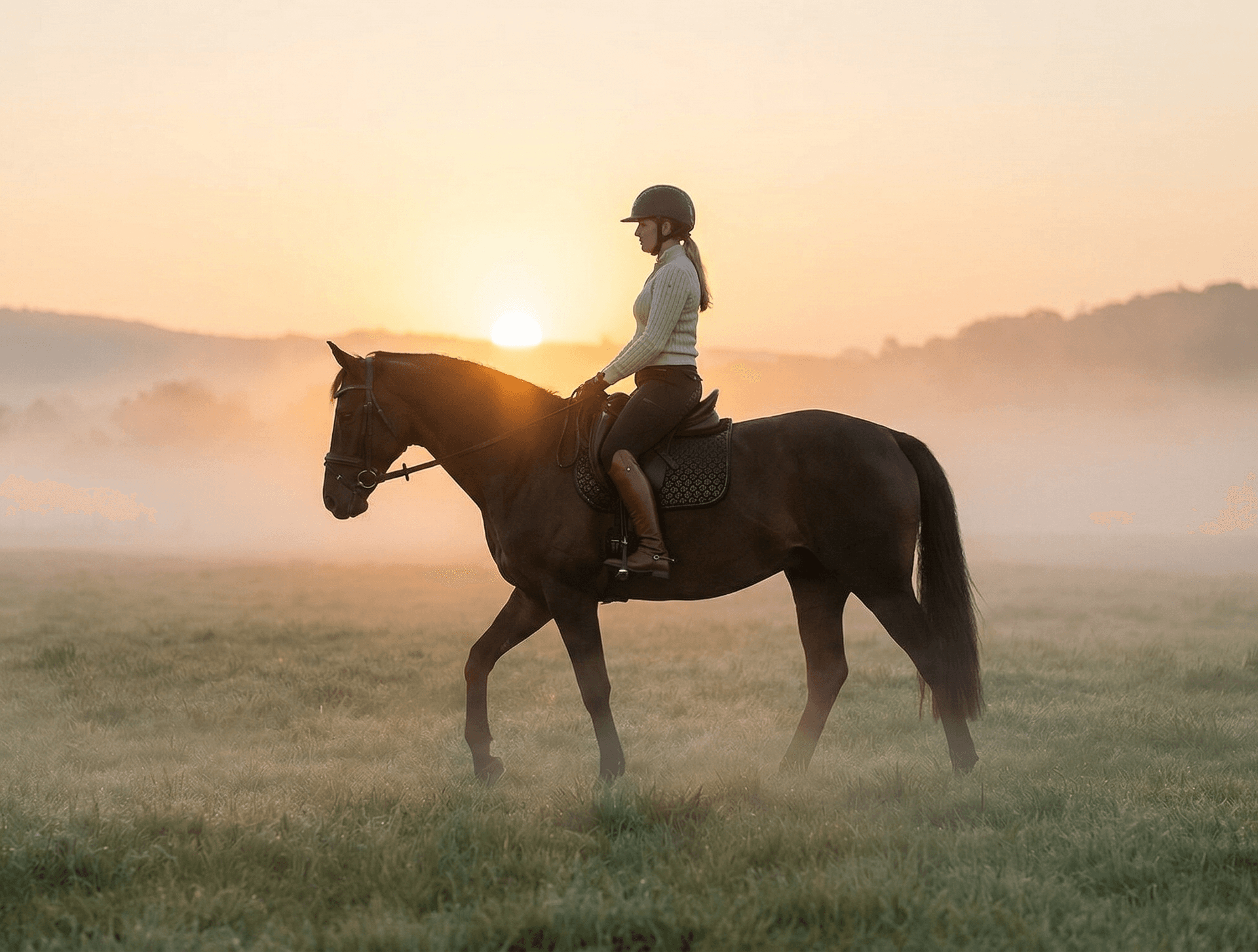 Ruiter te paard bij zonsopkomst